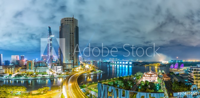 Picture of Ho Chi Minh City Vietnam - September 2nd 2015 architectural city at night with lights on skyscrapers confluence three rivers present developed full life in Ho Chi Minh City Vietnam